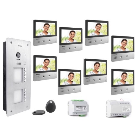 KIT VIDEOCITOFONO 8 FAMIGLIE PHILIPS 2 FILI A COLORI VIVAVOCE 7 POLLICI