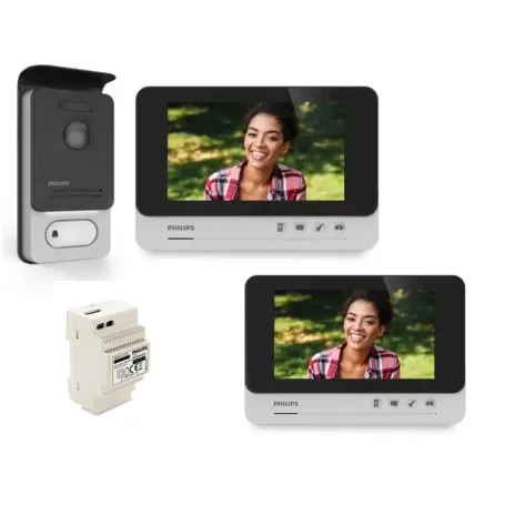 kit videocitofono bifamiliare 7 pollici 2 fili PHILIPS 531019 + monitor alimentatore din