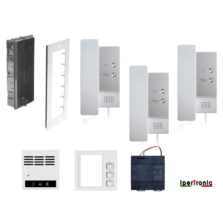Kit citofono da incasso Trifamiliare 2 fili professionale 3 tasti