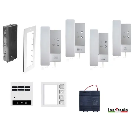 Kit citofono da incasso Quadrifamiliare 2 fili professionale 4 tasti