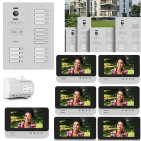 KIT VIDEOCITOFONO 8 FAMIGLIE PHILIPS WELCOMEHIVE 2 FILI A...