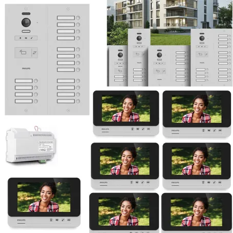 KIT VIDEOCITOFONO 12 FAMIGLIE PHILIPS WELCOMEHIVE 2 FILI A COLORI  7 POLLICI