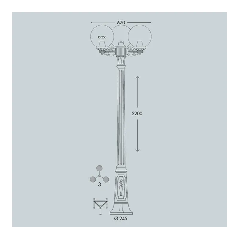 PALO SFERA GIARDINO CON 3 GLOBO RESINA CONTRO...