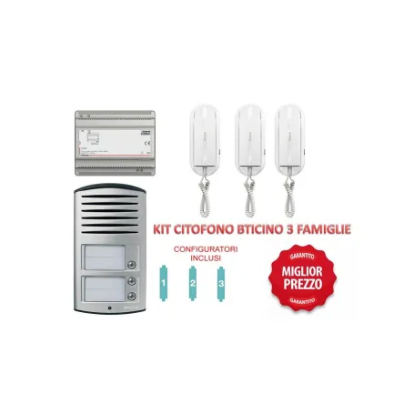 kit citofono Bticino 3 Famiglie 2 fili SPRINT cornette 344232 completo trifamiliare