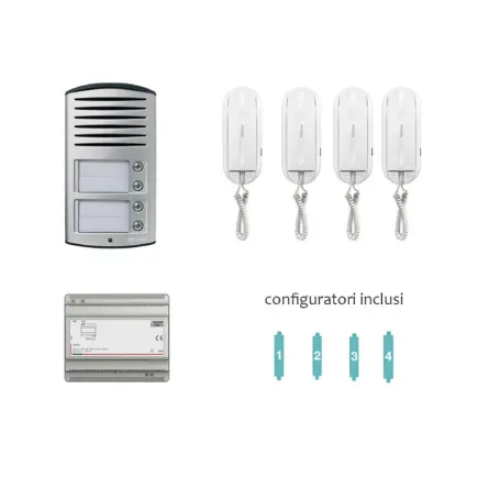 kit citofono Bticino 4 Famiglie 2 fili SPRINT cornette 344232 completo quadrifamiliare