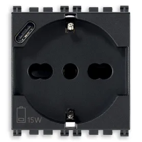 Presa Schuko con USB Vimar Arkè grigio nero 19210.USB