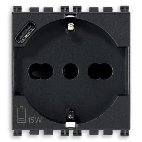 Presa Schuko con USB Vimar Arkè grigio nero 19210.USB