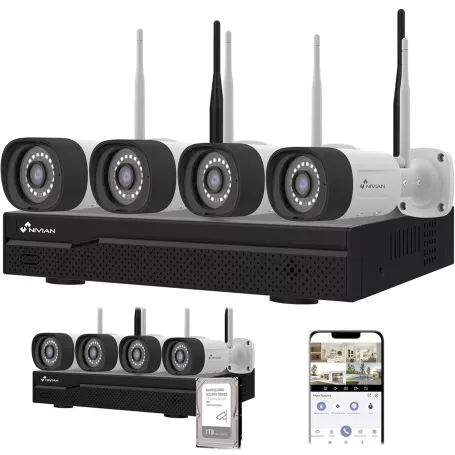 Kit Videosorveglianza Wireless Nivian 3K con 4 Telecamere e NVR 8CH