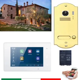 Kit Videocitofono pulsantiera oro lucido monofamiliare