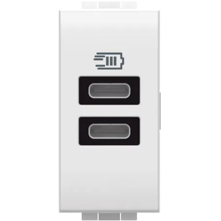 Caricatore USB Bianco con due porte tipo C con tensione 5 Vdc CARICA CELLULARI Living Light bticino N4191CC