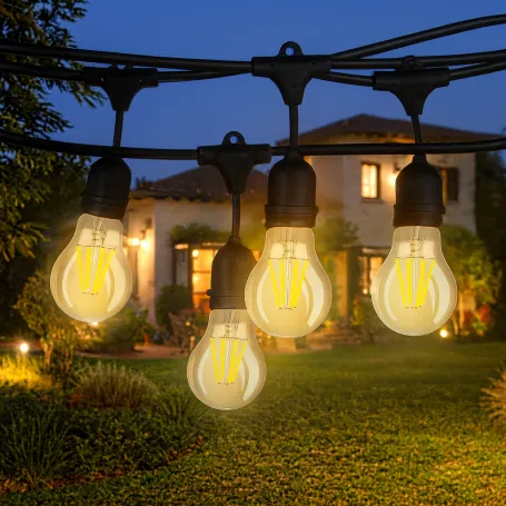 Catena luminosa nera decorativa vintage 15mt 15 portalampade E27