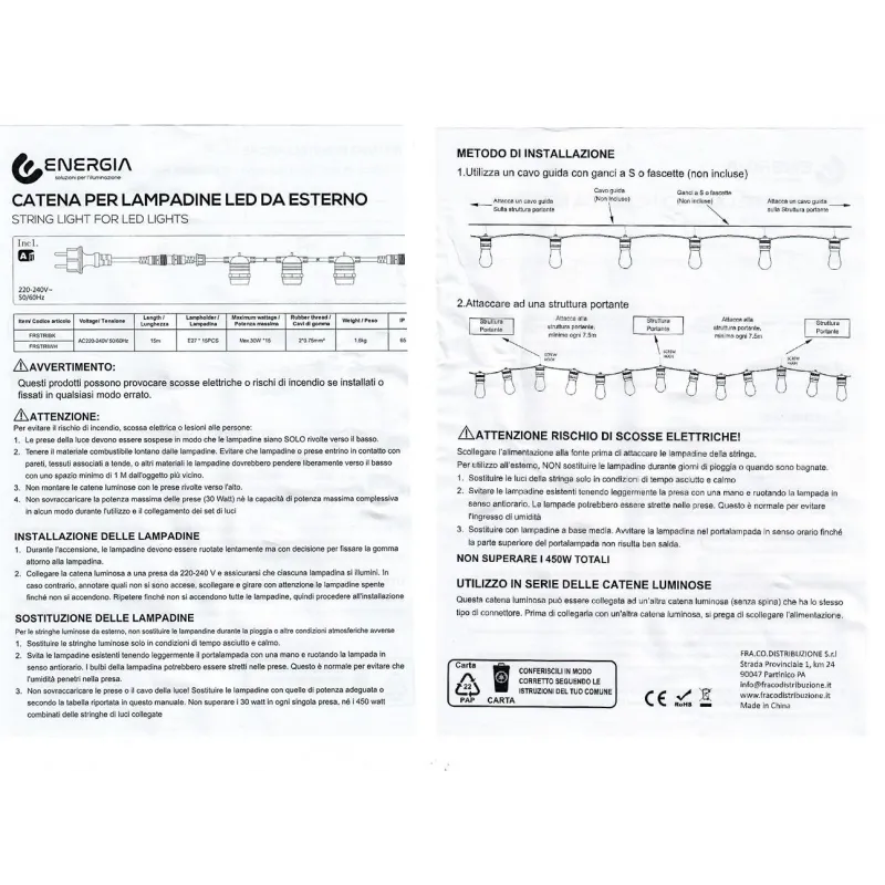 Catena luminosa catenaria 15 metri allungabile...