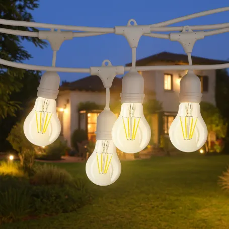 Catena luminosa bianca decorativa vintage 15mt 15 portalampade E27