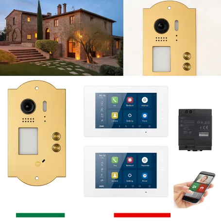 Kit Videocitofono pulsantiera oro lucido 2 famiglie