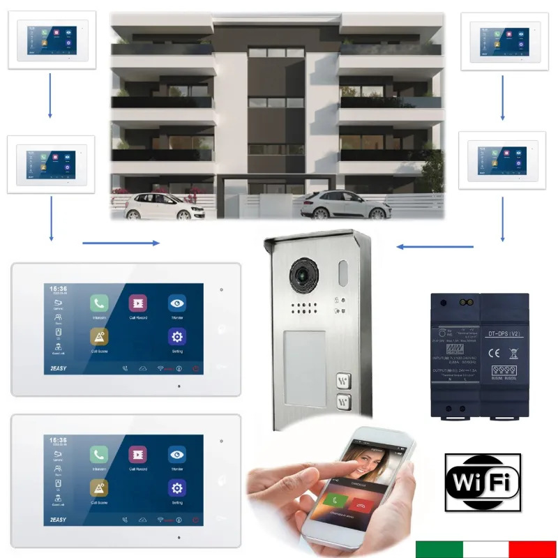Kit Videocitofono bifamiliare wifi FULL DUPLEX WIFI Ipertronic
