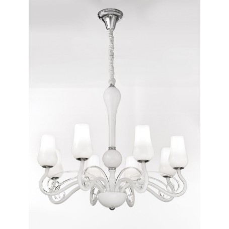 Lampadario sospensione vetro bianco con candele D.85 art.6498B moderno  contemporano salone sala da pranzo camera da letto