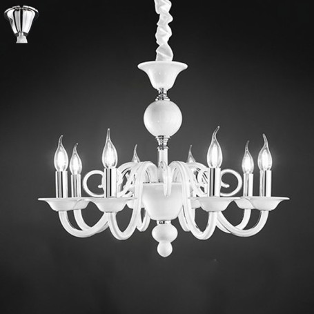 Lampadario sospensione vetro bianco D.85 art.6498B illuminazione moderna e contemporanea salone sala da pranzo camera da letto