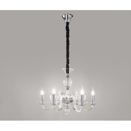 Lampadario sospensione vetro trasparente con candele D.68 art.6496TR moderno contemporano salone sala da pranzo camera da letto