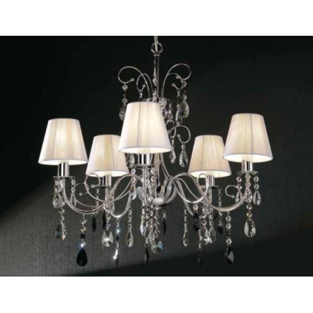 Lampadario a sospensione Imperial con cristalli e coppette bianche o nere 27C/5 Lampadario a sospensione Imperial con cristalli e coppette bianche o nere 27C/5