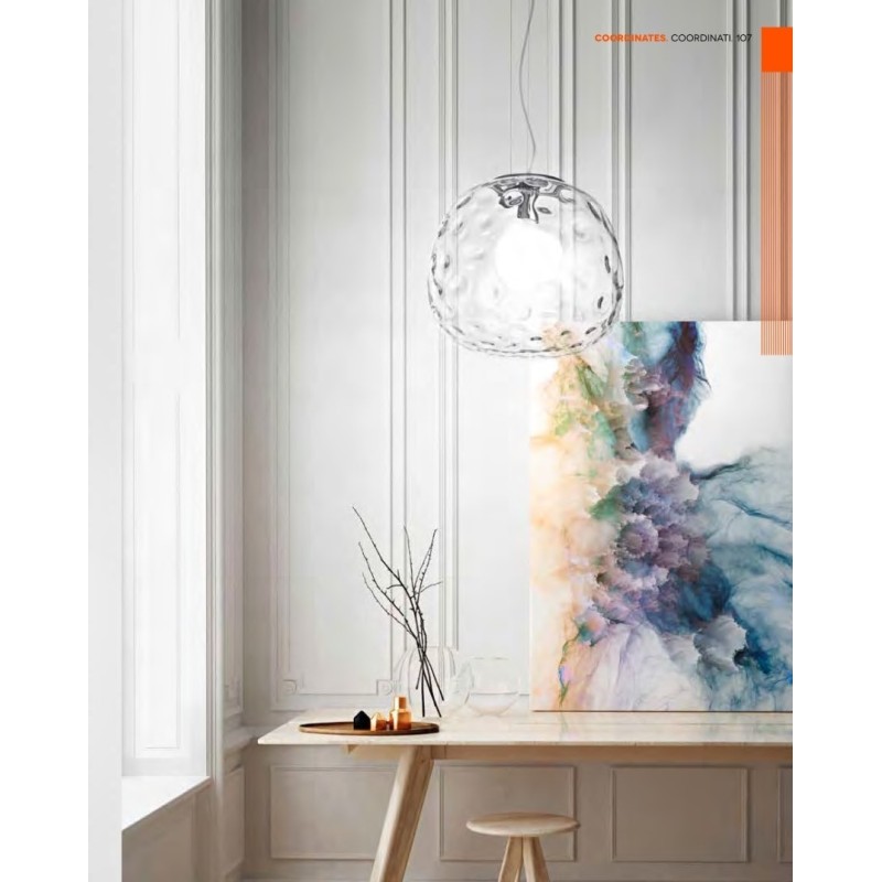 Lampadario con lampada a sospensione in vetro trasparente D.30cm 6466 TR  Illuminazione moderna ideale per salone e cucina
