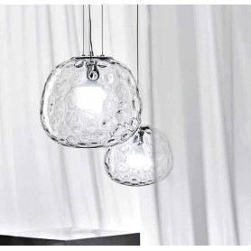Lampadario coordinato 2 lampade a sospensione vetro trasparente art.646668TR Illuminazione moderna ideale per salone e cucina