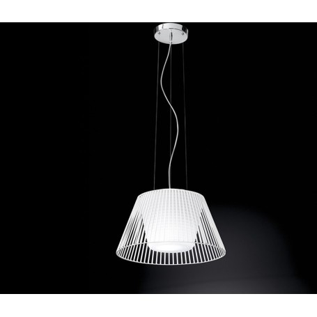 Lampadario con lampada a sospensione in metallo bianco con vetro D.48cm art.6460B Illuminazione moderna ideale per salone e cuci Lampadario con lampada a sospensione in metallo bianco con vetro D.48cm art.6460B Illuminazione moderna ideale per salone e cuci