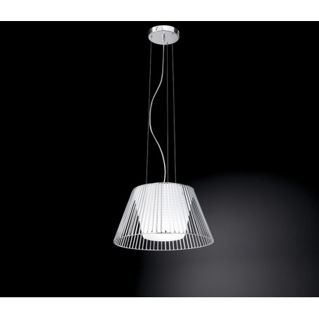 Lampadario con lampada a sospensione in metallo cromo con vetro D.48cm art.6460CL Illuminazione moderna ideale per salone e cuci Lampadario con lampada a sospensione in metallo cromo con vetro D.48cm art.6460CL Illuminazione moderna ideale per salone e cuci