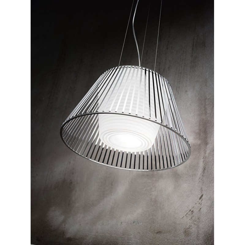 Lampadario con lampada a sospensione in metallo cromo con vetro D.48cm art.6460CL Illuminazione moderna ideale per salone e cuci