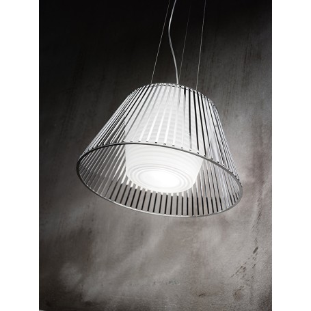Lampadario con lampada a sospensione in metallo cromo con vetro D.48cm art.6460CL Illuminazione moderna ideale per salone e cuci Lampadario con lampada a sospensione in metallo cromo con vetro D.48cm art.6460CL Illuminazione moderna ideale per salone e cuci