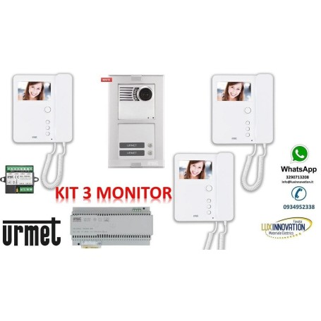 KIT VIDEOCITOFONO URMET 3 monitor pulsantiera unica per tre interni 2 voice