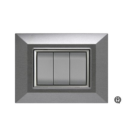 Placca 3m acciaio spazzolato Vimar Eikon Compatibile metallo Placca 3m acciaio spazzolato Vimar Eikon Compatibile metallo