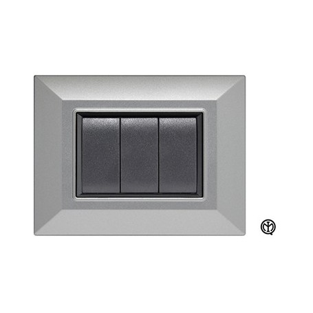 Placca 3m silver alluminio Vimar Eikon Compatibile metallo Placca 3m silver alluminio Vimar Eikon Compatibile metallo