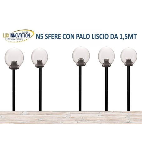 kit n5 Lampione Sfera da giardino trasparente da 25 con palo da 1.5 mt