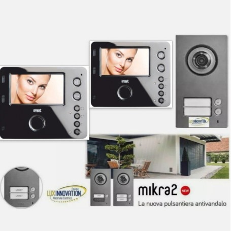 Kit Videocitofono vivavoce nero bifamiliare URMET 1784 MIKRA2 e 1750/15
