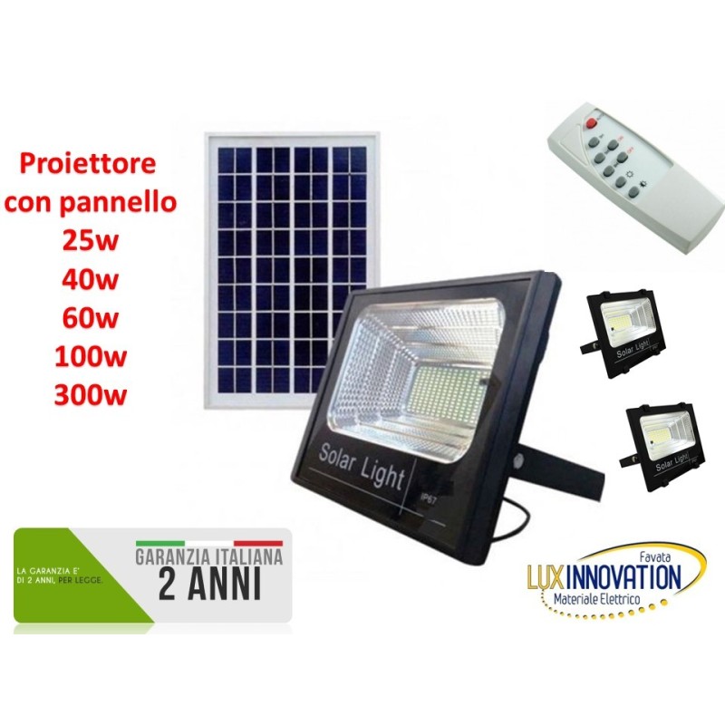 PROIETTORE FARO CON PANNELLO SOLARE 200W KIT COMPLETO batterie