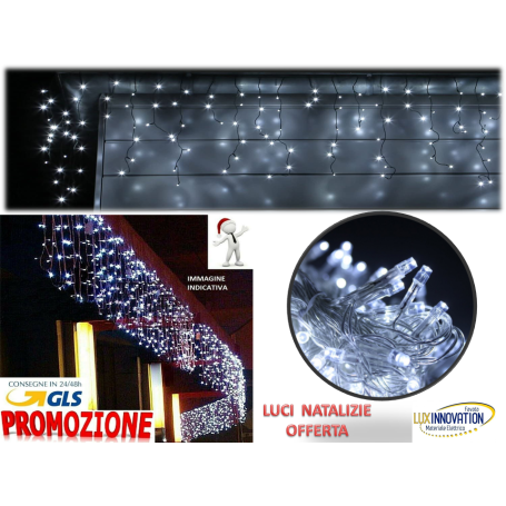 Tenda Luminosa Natalizia NATALE LUCI CASCATA BALCONE 480 LED BIANCO 8 METRI X 70